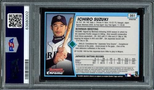 Ichiro Suzuki Autographed 2001 Bowman Chrome Xfractor Rookie Card 351 Seattle Mariners PSA 9 Auto Grade Gem Mint 10 01 ROY MVP Највисоко