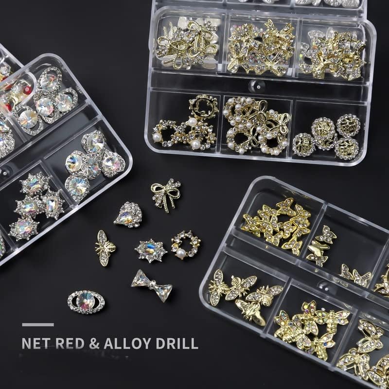 3D Nail Art Rhinestones Gem Декорации злато метална легура планета за нокти за прицврстување за DIY Nail Diamond Luxury Luxury Nail Supple