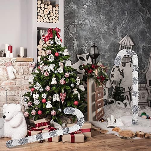 МАКТИНГ КАНДИ КАНЕ КАНЕ Божиќ, 50 x 15 инчи гигант сребрена бела одвојување на бонбони од бонбони за Божиќни забави за одмор украси затворено