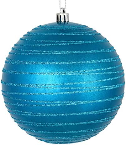 Викерман 6 божиќен украс топка, тиркизна бонбони завршени со сјајни линии, распрскувана пластика, декорација на новогодишни елки,