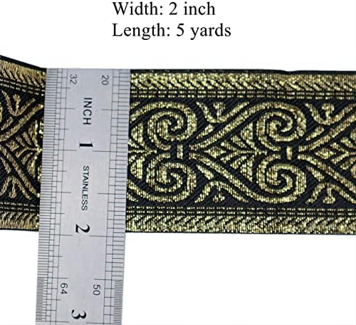 Boho Jacquard Ribbon Етничка лента со црно златно везење quекард трим за шиење, рачно изработена торба, декорација на облека