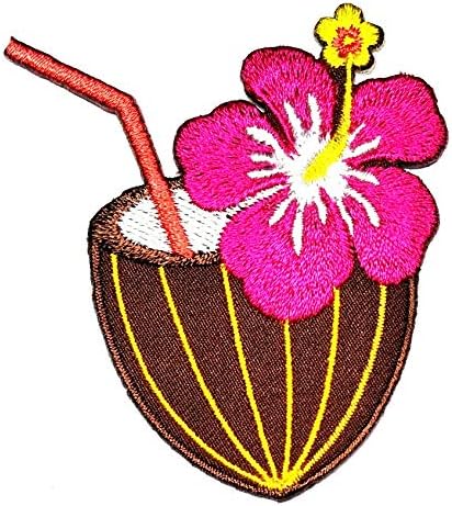 Парита 2.7x2.4 Симпатична кокосова хибискус цвет Алоха Хаваи остров Цртан филм симпатична налепница за везење везени украсени шии Апликација за поправка на ранец Фар