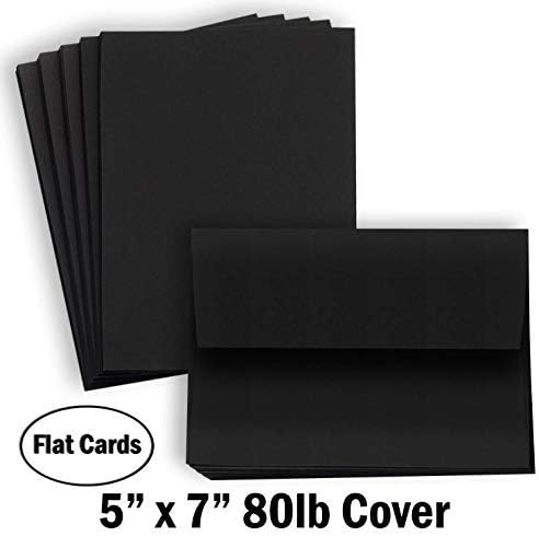 Дебела хартија со црна боја на црна боја Хамилко - празна белешка Поздрав Покани и индекс картички со коверти - рамен 5 x 7 тешка