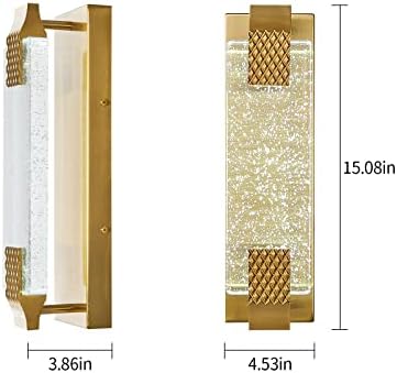 Фдпби Златни Ѕидни Скали Комплет Од Две Модерни Скали ЗА Бања ЛЕД Суета Светла 15 Меур Кристални Скали Ѕидно Осветлување За