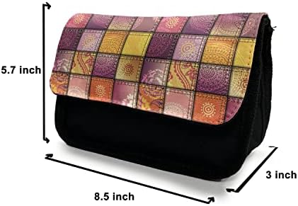 Случајна кутија со молив на мандала, ориентален дизајн, торба со молив со ткаенини со двоен патент, 8,5 x 5,5, портокалова виолетова боја