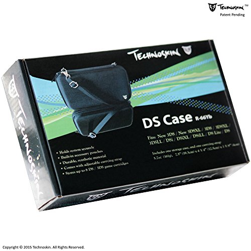 Technoskin - Компактен случај за носење на патувања за нови 3DS или нови 3DS XL - црна - 8 држачи за игри - тврда покривка - торбичка за додатоци