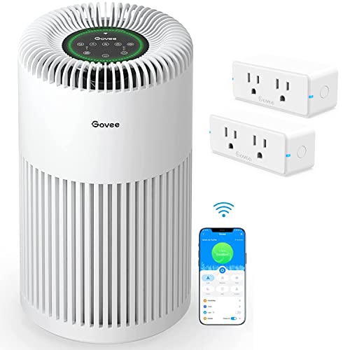Прочистувачи на воздухот Govee за домашна просторија до 1837ft² со пакет на сензори PM2.5 со пакет со двојни пакувања 2 пакувања Govee, 15A WiFi Bluetooth, работа со Alexa и Google Assistant, 2-во-1
