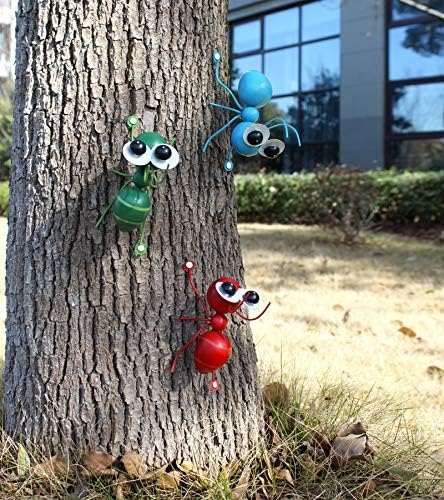 Fanwnki мравка декор метална градина wallидна уметност сет од 4 мравки фигурини за отворено градинарски двор за тревници дома