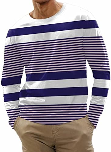 Кошула за мажи во Wcjlha, моден обичен печатен тркалезен врат со долги ракави маица врвен џемпер од памук од памук со памук, џемпер