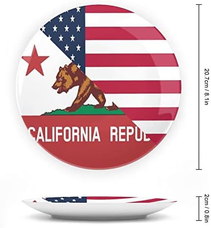Американско И Калифорниско Државно Знаме Керамичка Коска Кина Декоративни Плочи Со Штанд Виси Орнаменти Вечера Плочи