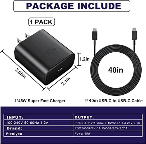45W USB тип Ц супер брзо полнење одговара за Samsung Chromebook XE513C24 XE510C24 XE350XBA XE525QBB Адаптер за напојување на лаптоп