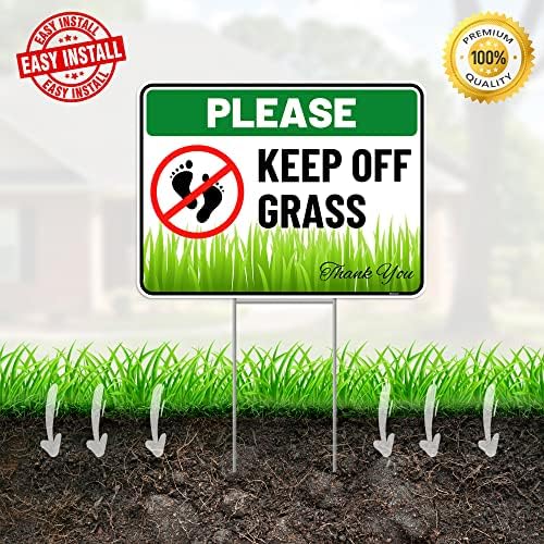 2 п.п. Одржувајте го знакот на трева со удел, 12 инчи од 9 инчи - брановидна пластика - Не шетајте по знак за трева - останете