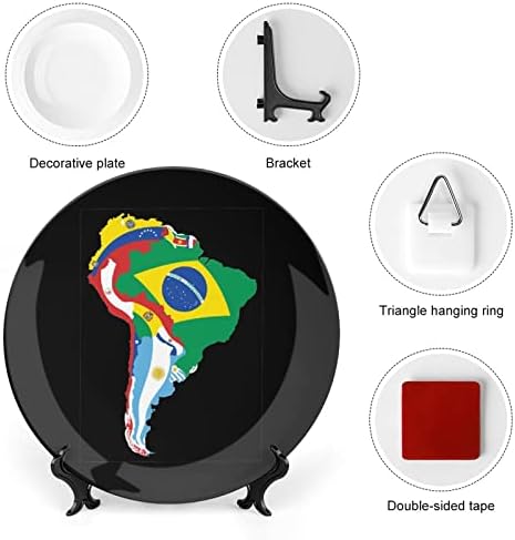 Јужноамериканска мапа на знаме Декоративна чинија тркалезни керамички плочи со приказ за свадбени декор за домашна канцеларија