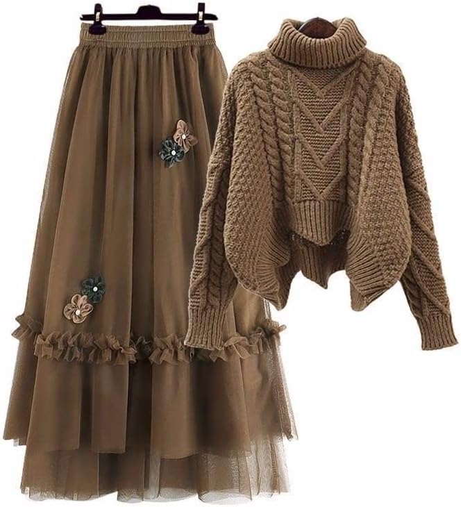 DHTDVD плетен фустан женски есенски костум џемпер возраст Намалувајќи го здолништето со здолниште од двојно костум од здолниште од половината