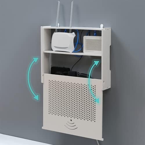 WiFi рутер кутија за складирање, WiFi кутија Hider Decorative за дома, wallид за монтирање на полиците за прицврстување на лента за напојување,