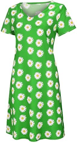 Ruziyoog летен обичен маички фустан за жени за жени кратки ракави занишани тунични фустани бохо цветни печати лабава а-линија мини