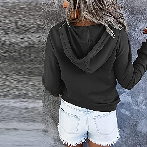 Дуксери за жени модни обични кошули со долги ракави врвови плус големина слатка маичка пуловер на отворено џеб за влечење облеки