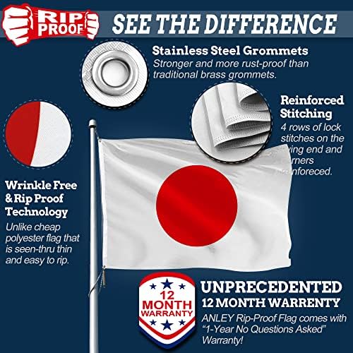 Енли Рип -докажан двострано 3 -парно јапонско знаме 3x5 ft - заглавие на платно и отпорни на брчки - најдолгите трајни јапонски