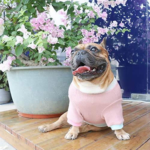 Ichoue Pet Dog Dog Crewneck џемпер во боја блок пулвер зимска топла облека за француски булдог пикач Бостон Териер - розова и сива/голема