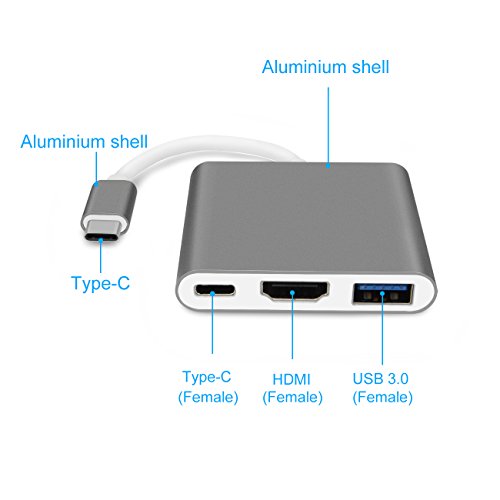 USB C до HDMI адаптер USB C до HDMI 4K + USB 3.0 + USB-C конвертор со голема проекција за MacBook Pro 2018, iPad Pro, Samsung Galaxy