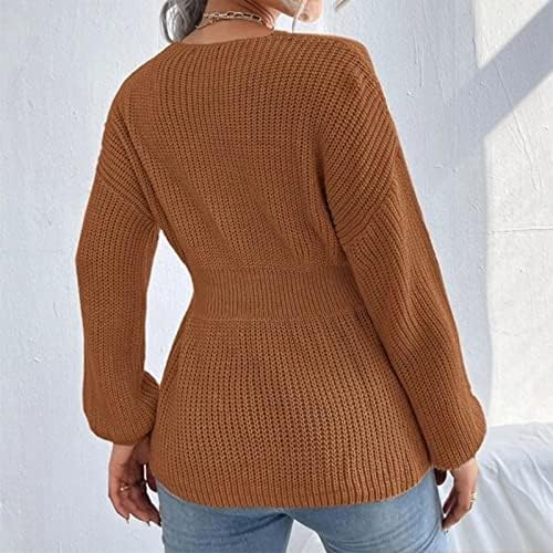 Женски џемпери за кошула за зимски пуловер цврста боја со долга ракав за рафли од половината кардиганс лесна тежина
