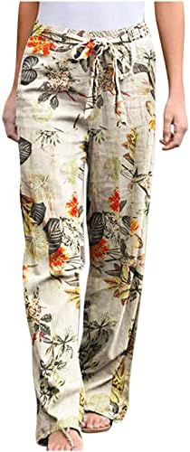 Ханени летни панталони за нозе за жени со високи половини Американски знаме палацо панталони обични затегнати џемпери