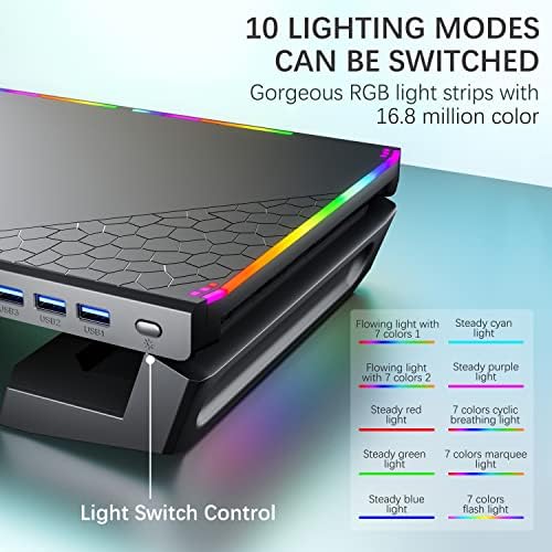 Mojay Монитор Штанд ЗА Биро RGB Игри Светла со 4 USB 3.0 Центар, Преклопен Компјутерски Екран Столб Со Фиока За Складирање И Држач