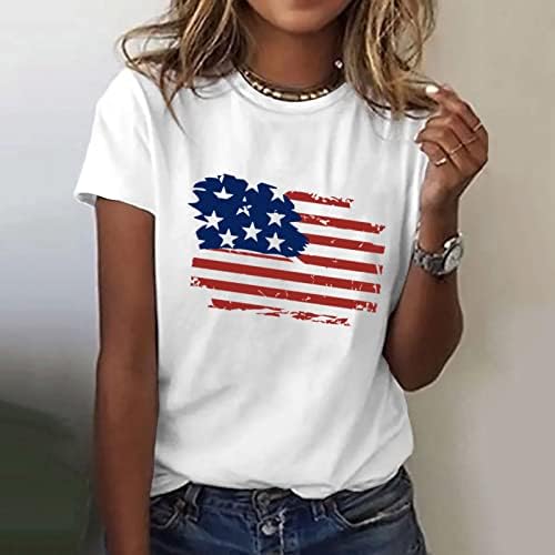 МИАШУИ Брзо Сува Маица Жени Америка Знаме Печатење О Вратот Краток Ракав Блуза Блузи Маици Маица Долги Ракави Кошула