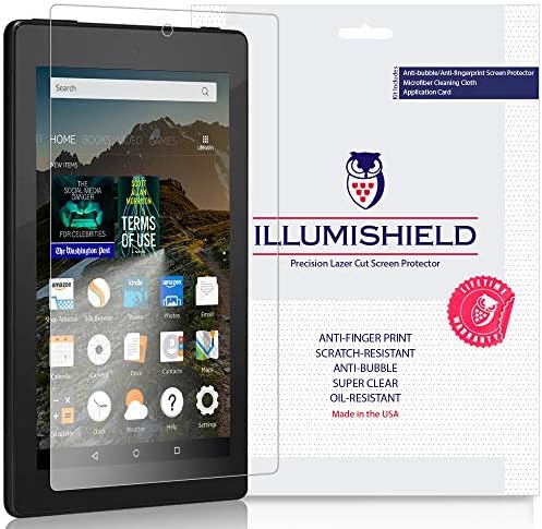 Заштитник на екранот Illumishield компатибилен со Fire 7 Clear HD Shield Анти-меур и анти-прстински миленичиња филм за миленичиња