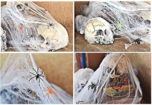 Yomiie Ноќта на вештерките пајак Веб, дома и отворено лажен стрип -патека за патеки за пакувања, бел пајак со пластични пајаци прогонувани