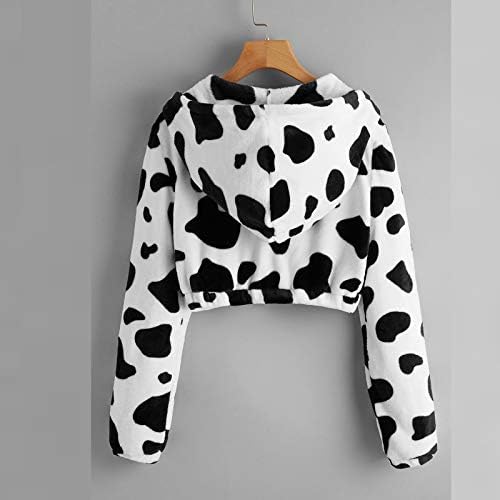 Cејдим женски култури за џемпери врвови симпатична крава печатени качулки со долги ракави патент со кратки качулки плишани блузи јакна