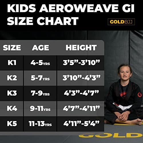 Злато BJJ деца jiu jitsu gi - Aeroweave лесна младинска униформа за момчиња и девојчиња