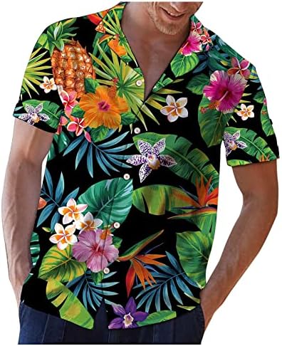 Летни кошули со ахола за мажи, копче за кратки ракави надолу на хавајски кошули на плажа врвови на обични кошули за дизајнери на забави