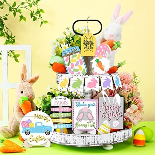 Велигденски нивоа декор на послужавник пролетна маса дрвени знаци украси Велигденски таблети фарма куќа знаци морков јајце зајаче