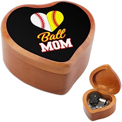 Смешна топка мајка мекобол бејзбол дрвена музичка кутија срце облик на ветровито музичко кутија гроздобер дрвен часовник музички кутии подароци