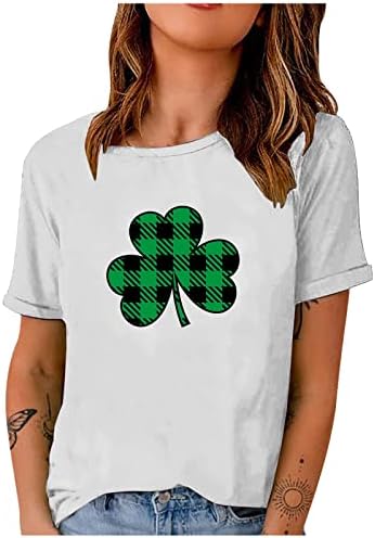 Dayените на Денот на Свети Патрик, жените Шамрок ги отпечати среќните врвови летни кратки ракави, графички кошули со ирски мета