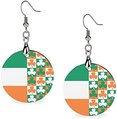 Ирска знаме Шамрок Детелина Дрвени обетки тркалезни приврзоци Дангл уво куки накит за жени