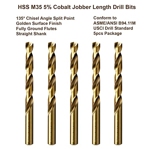 MaxTool 11/32 5 парчиња идентични кобалт работнички должини на дупки за вежбање HSS M35 Веснички битови целосно златните вежби за права права;