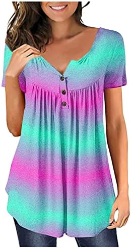 Плус големина блузи за жени 2023 кошули со јака со кратки ракави, врзани јога врвови за жени