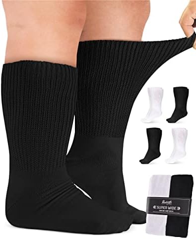 Пембрук Екстра широки чорапи за отечени нозе - 4 пар баријатриски чорапи за едем и лимфедем | Дополнителни широки чорапи со теле