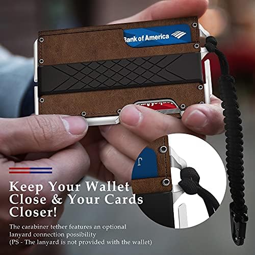 Тактички минималистички паричник за мажи, тенок држач за метални картички за блокирање на РФИД, кожен паричник на предниот џеб за маж, со паричен