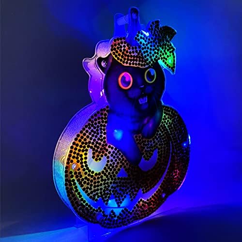 Легуриска мачка DIY 5D дијамантски сликарство LED светла за украс на вештерките, специјален облик Rhinestone двострано место