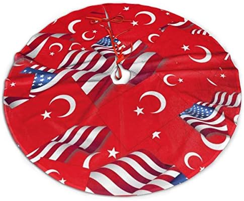 Знаме На Лвешоп Турција Со Знаме На Америка Здолниште За Новогодишна Елка Луксузна Тркалезна Внатрешна Надворешна Подлога Рустикални
