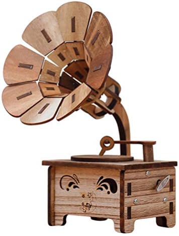 Wakauto Retro Gramophone Music Box Vintage Phonograph Musical Box Classic Music Sound Sound For Valentine роденденски свадбен декор Дрвена музичка