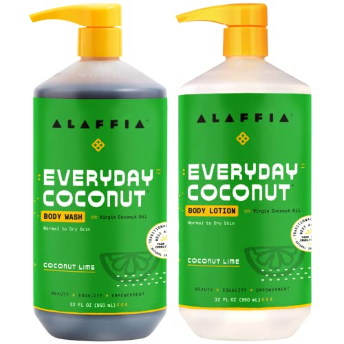 Алафија секојдневен лосион за хидрантно тело на кокос и миење на телото - нормална до сува кожа, навлажнувачка поддршка за мека и еластична