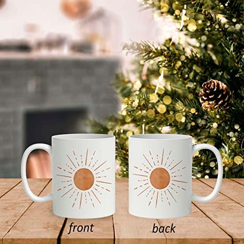 Dotain Boho Sun Sunset Sunrise Chafe Chafe Crign керамички чаша, двојна страна печатена, модерна бохемија сонце зајдисонце изгрејсонце кафе