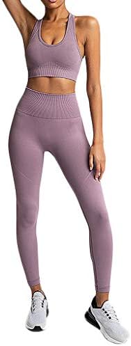 Атлетски женски чиста боја се поставува спортски фитнес што ја крева колкот, кој работи со високи половини, елек-костуми со двојни панталони