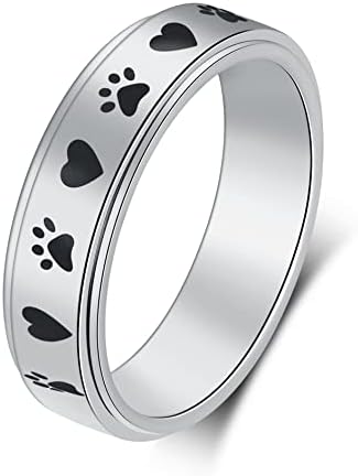 LuckyAmor Spinner Ring For Women Fasteriess Relief - 4мм ширина врежана месечина starвезда и loversубители на кученца миленичиња, шепи печатење прстен од не'рѓосувачки челик finingsвони за вознем?