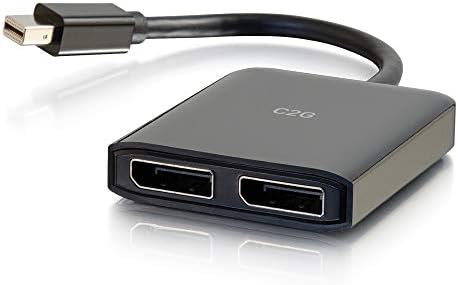 C2G Mini Display Port за прикажување на сплитер на порт -монитор, 4K, 2 порта, USB напојуван, центар за двојни приказни, кабли за