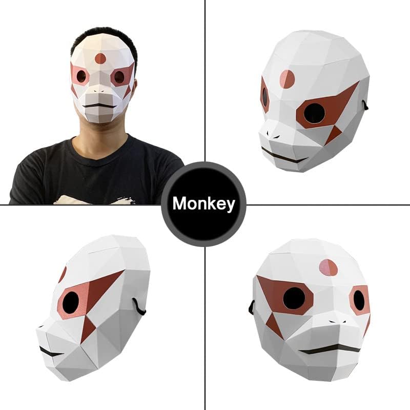Mumuyilin Јапонски нинџа мајмун со лице со хартија маска за маска за костумска забава, низок поли 3D Papercraft Art Origami, DIY занаетчиски